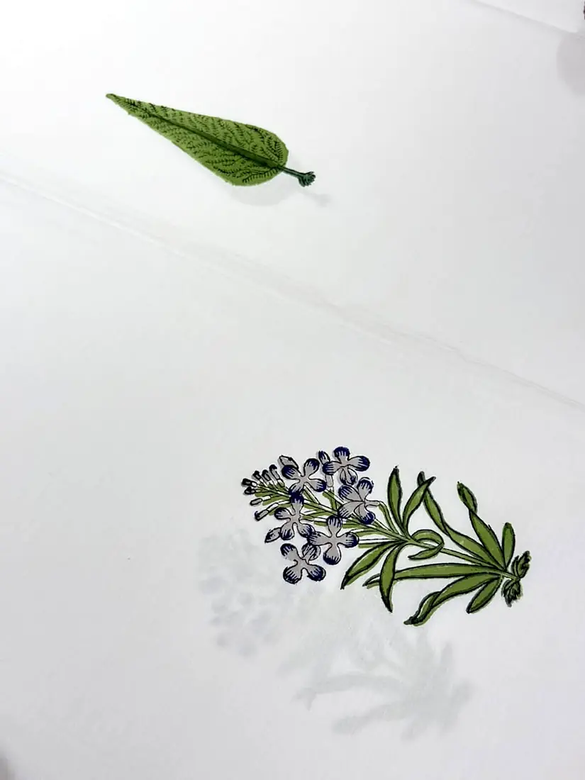 Azure Garden hand block print cotton bedsheet, photo 1