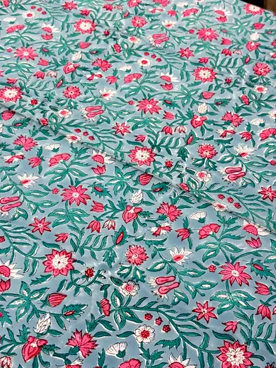 Blooming Aqua hand block cotton bedsheet