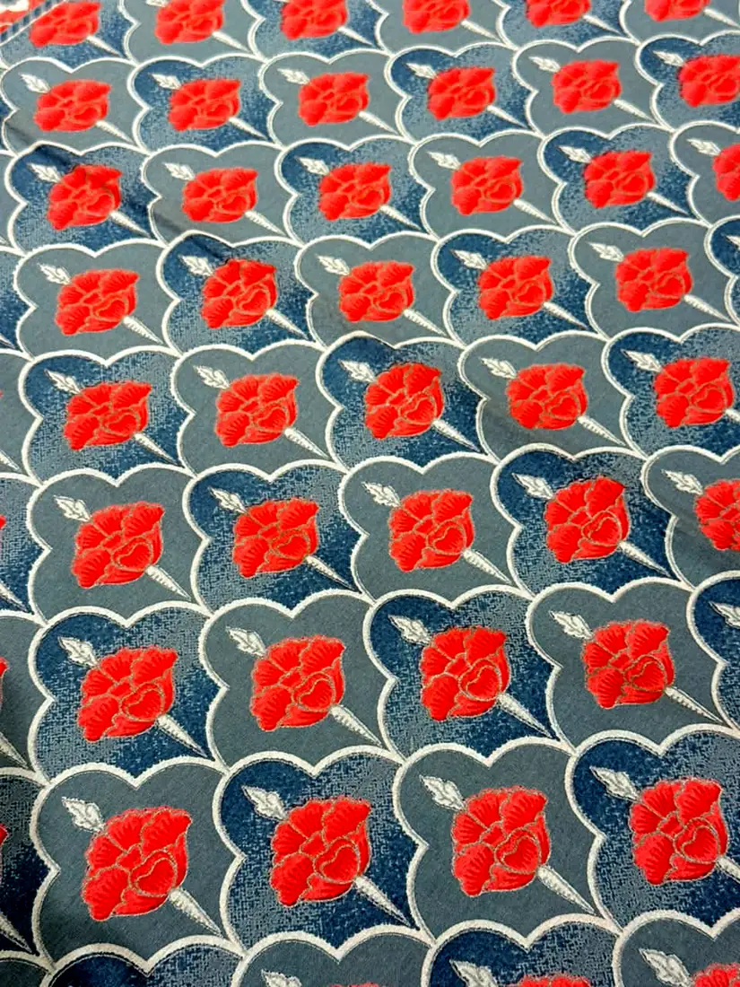 Blue & Coral Bloom Jaipuri print cotton bedsheet, photo 1