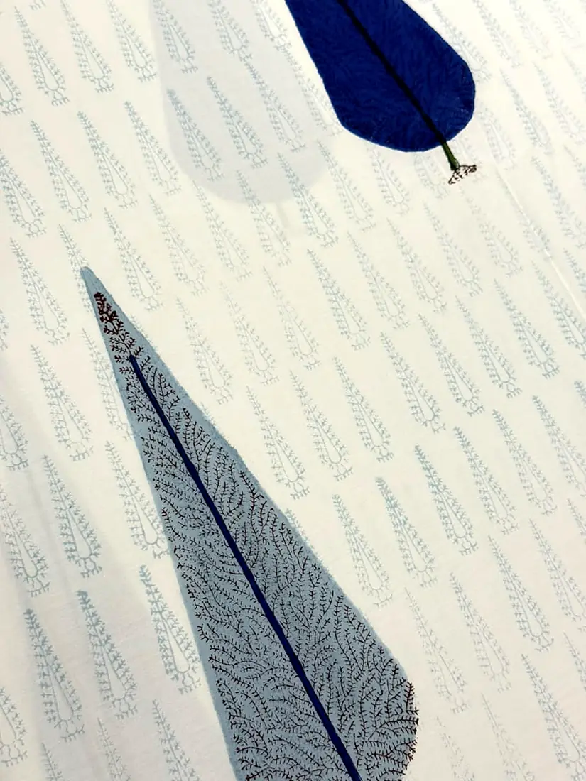 Blue Botanical hand block print cotton bedsheet, photo 1