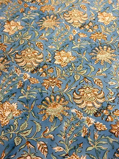Blue Meadow hand block cotton bedsheet