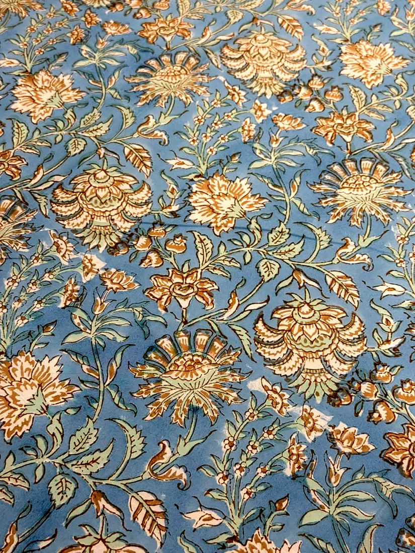 Blue Meadow hand block print cotton bedsheet, photo 1