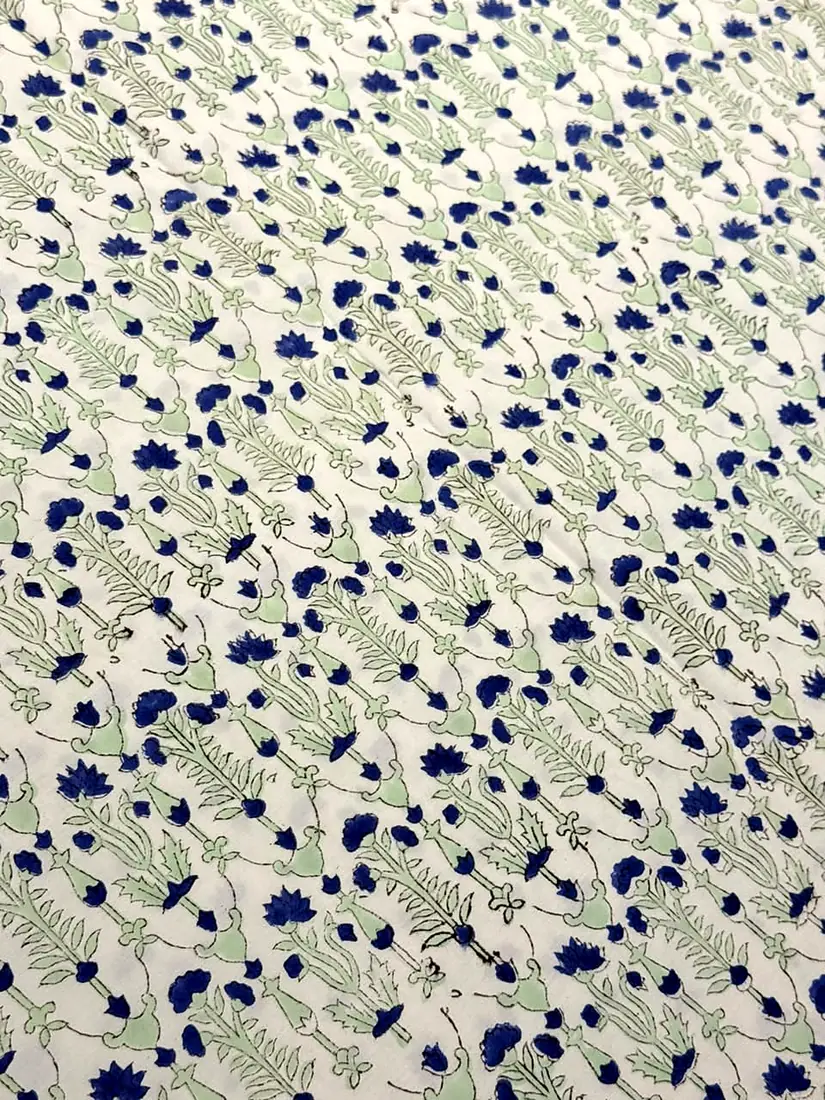 Bluebell Garden hand block print cotton bedsheet, photo 1