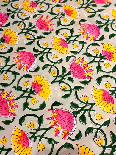 Garden Whimsy hand block cotton bedsheet