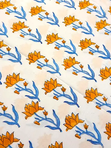 Golden Lotus hand block cotton bedsheet