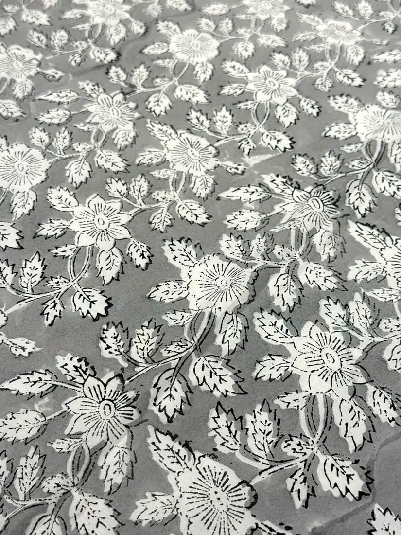 Grey Garden hand block print cotton bedsheet, photo 1