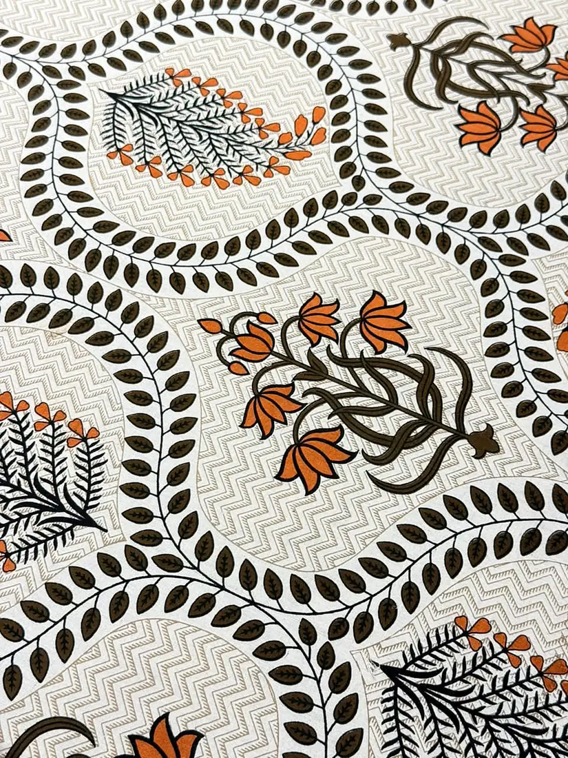 Kesariya Naqsh Jaipuri print cotton bedsheet, photo 1