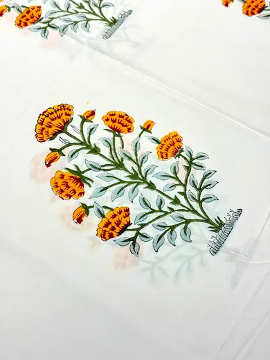 Marigold Field hand block cotton bedsheet