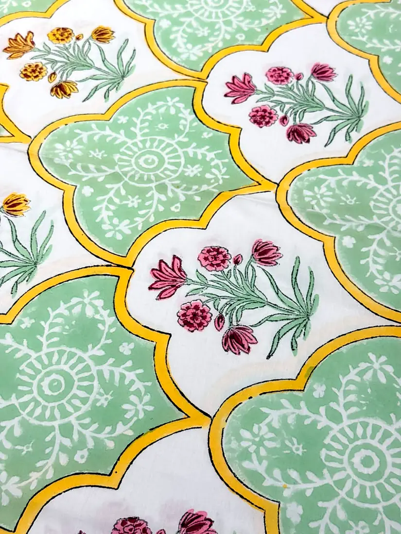 Meadow Mosaic hand block print cotton bedsheet, photo 1