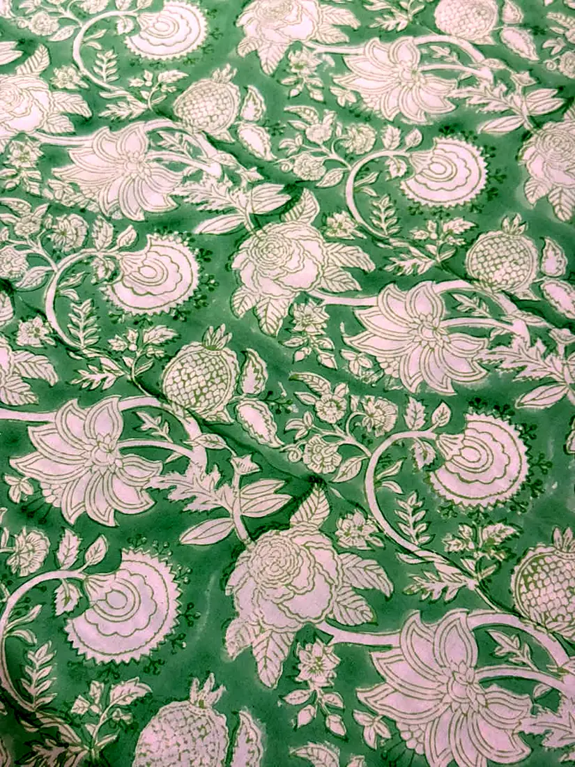Mint Garden hand block print cotton bedsheet, photo 1