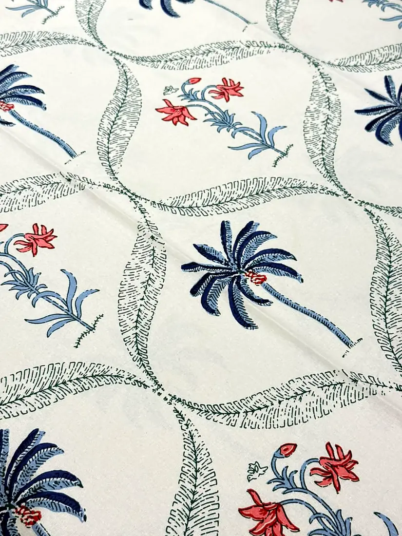 Palm & Blossom Trellis Jaipuri print cotton bedsheet, photo 1