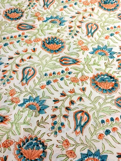 Peach Blossom hand block cotton bedsheet