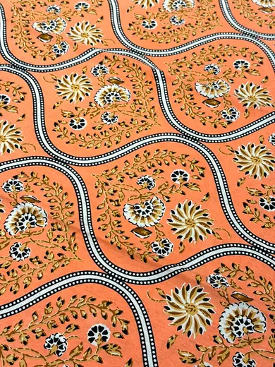 Peach Gulnaar jaipuri print cotton bedsheet