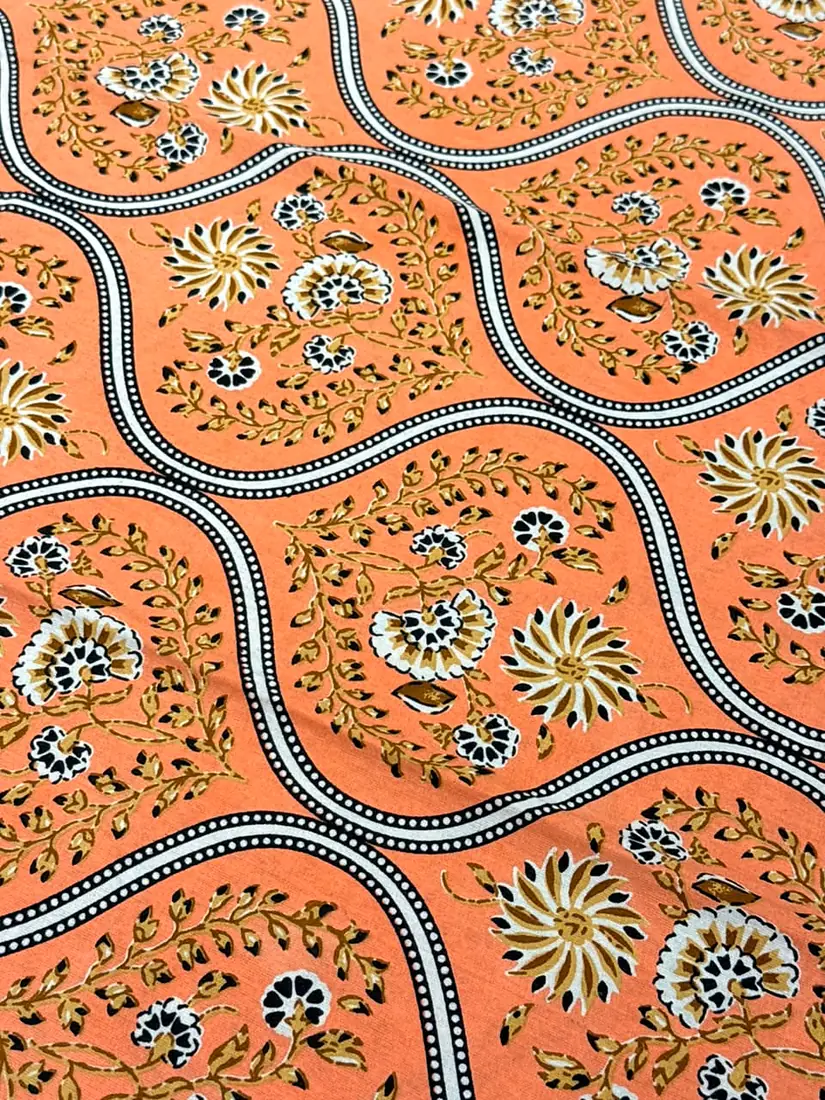 Peach Gulnaar Jaipuri print cotton bedsheet, photo 1