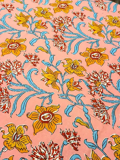 Peachy Blue jaipuri print cotton bedsheet