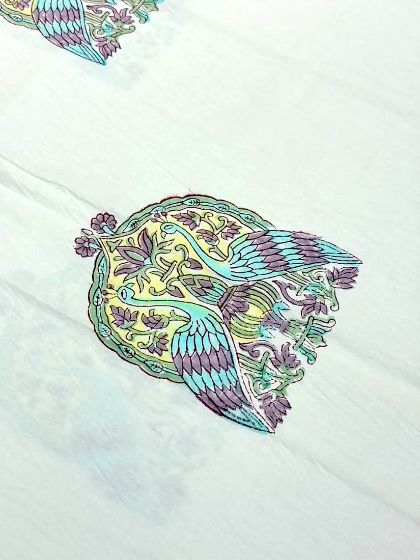 Peacock Paisley hand block print cotton bedsheet, photo 1
