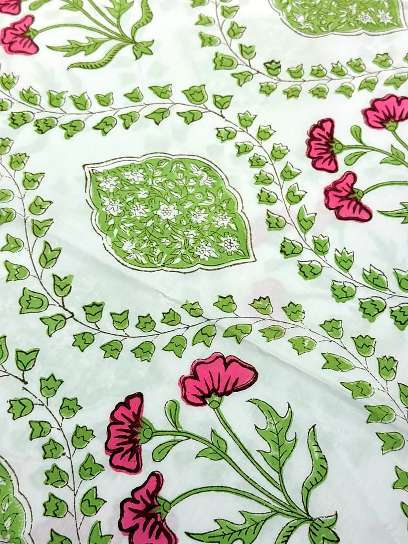 Pink Garden hand block print cotton bedsheet, photo 1
