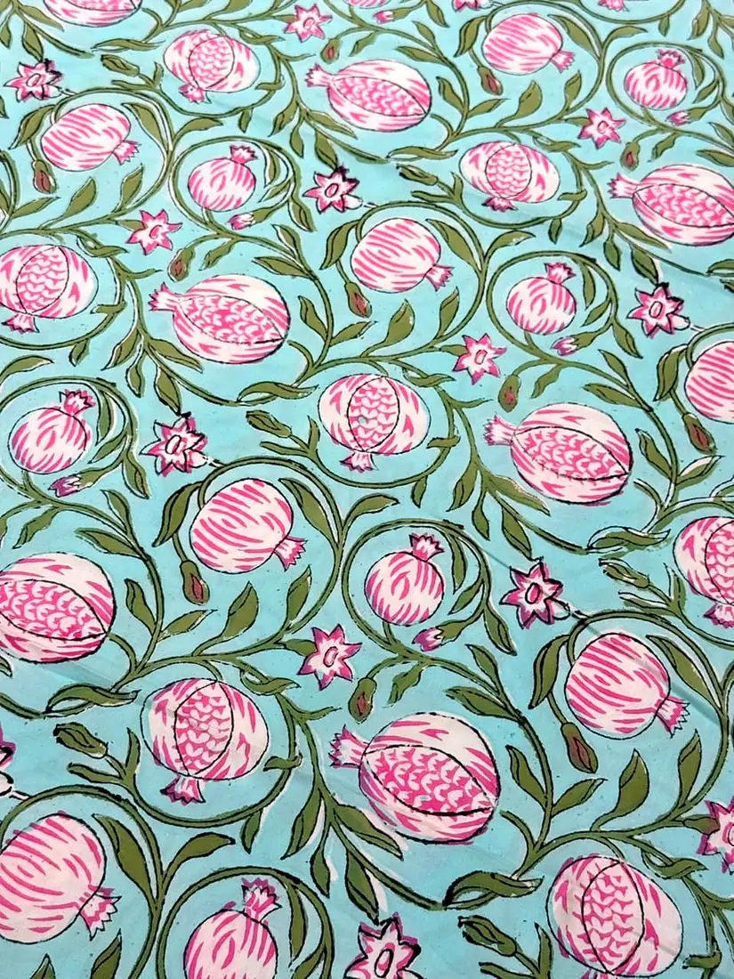 Pomegranate Trails hand block print cotton bedsheet, photo 1