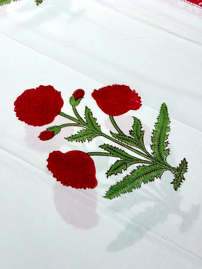 Poppy Floral Bed Sheet hand block print cotton bedsheet, photo 1