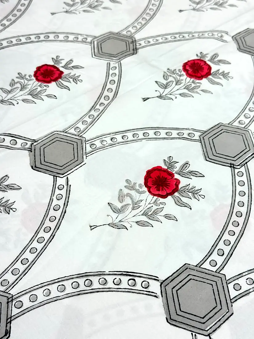 Rose Arch hand block print cotton bedsheet, photo 1