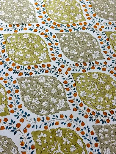 Sage Garden hand block cotton bedsheet