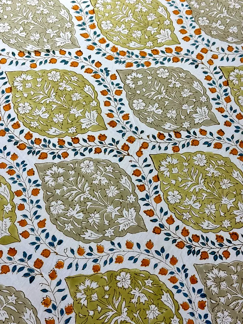 Sage Garden hand block print cotton bedsheet, photo 1