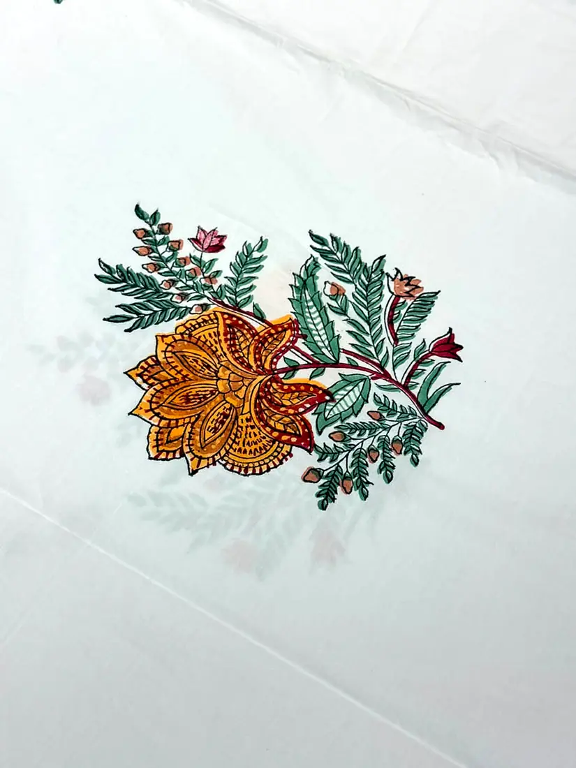 Sunset Blossom hand block print cotton bedsheet, photo 1