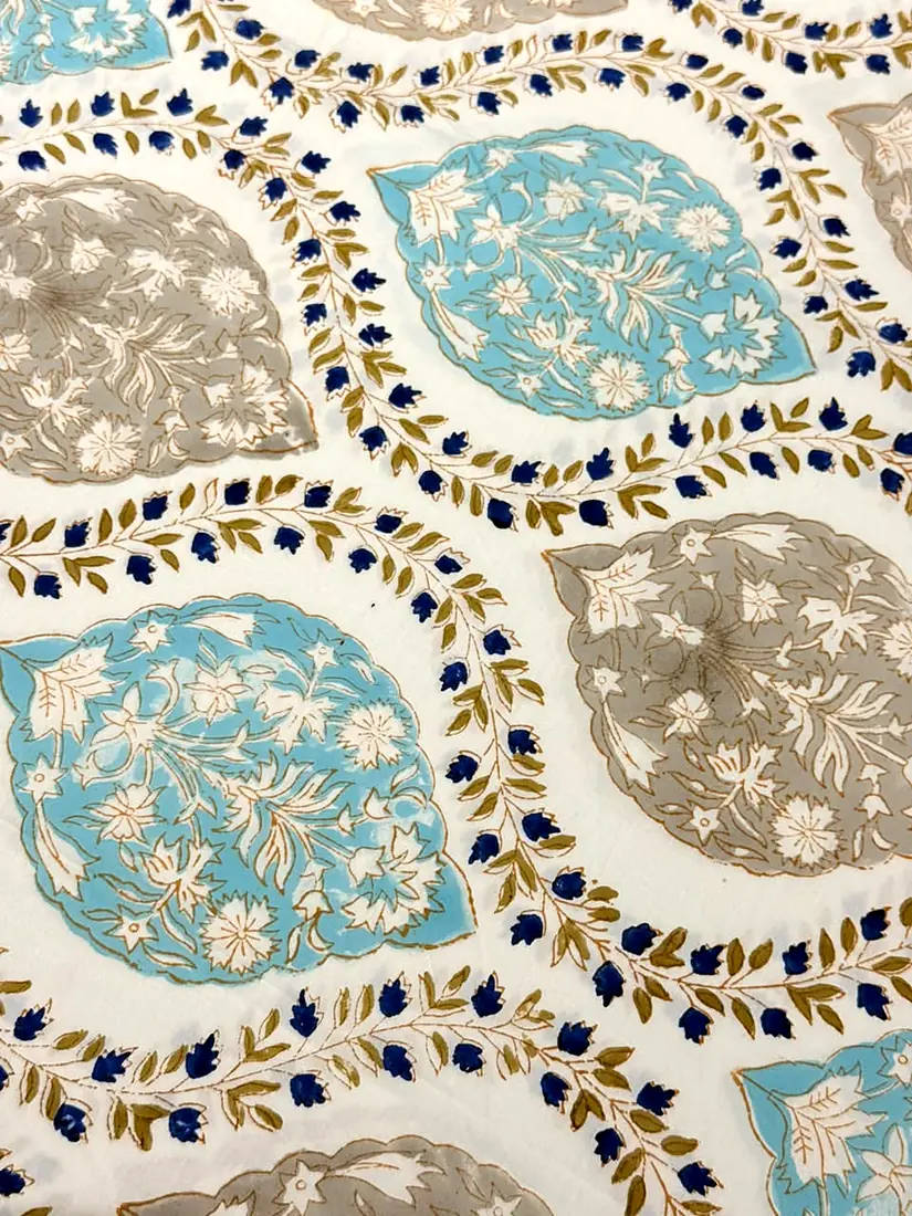 Turquoise Royale hand block print cotton bedsheet, photo 1