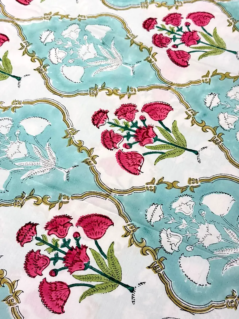 Vintage Rose hand block print cotton bedsheet, photo 1